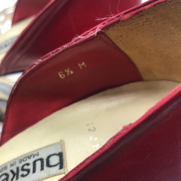 VINTAGE Buskens Made in Spain Polka Dot Peep Toe Red Heels Size 6.5 - Picture 6 of 12